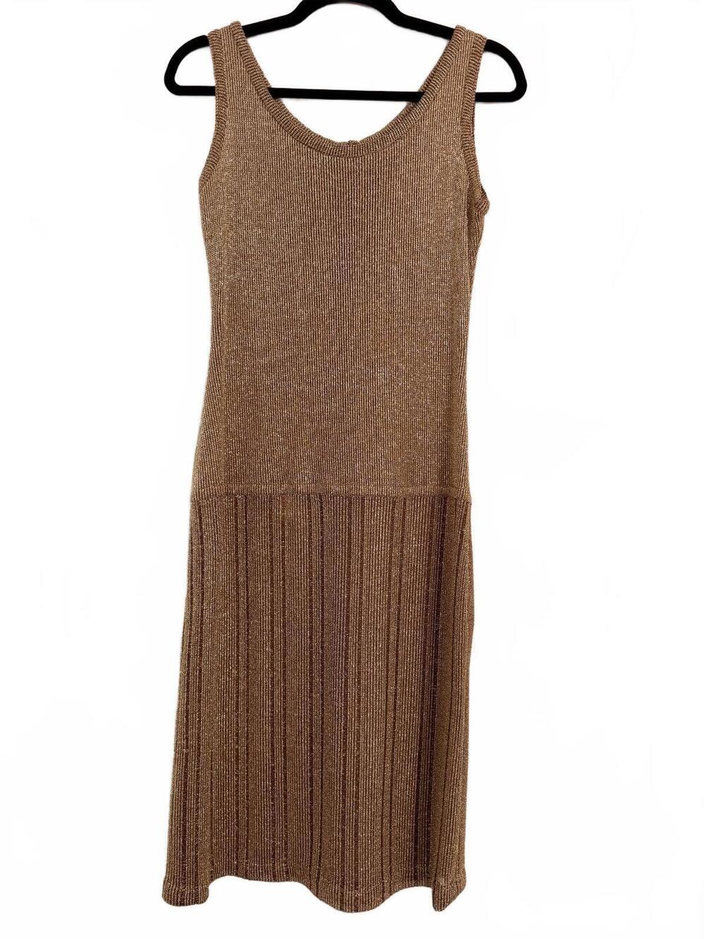 70's Vintage Leslie Fay Gold Metallic Knit Dress & Belted Jacket Set